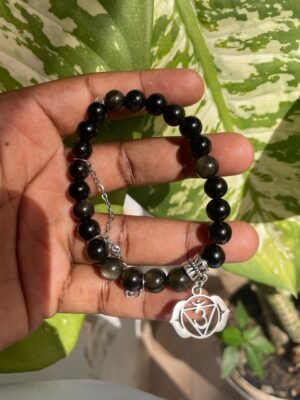 Bracelet de pierre d’obsidienne d’or